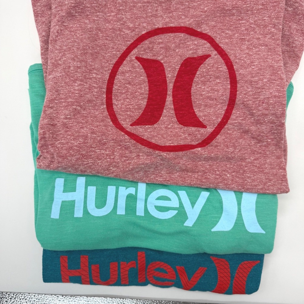 Hurley T-Shirt Bundle Mens Large Multicolor Graphic Logo 3-Pack Surf Tee Heather
